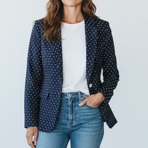 Banana Republic Polka Dot Navy Blazer Women's Size 2 Cotton Blend Suit Jacket